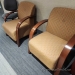 Pair of Light Brown Patterned Sofa Armchairs w/ Wood Frames